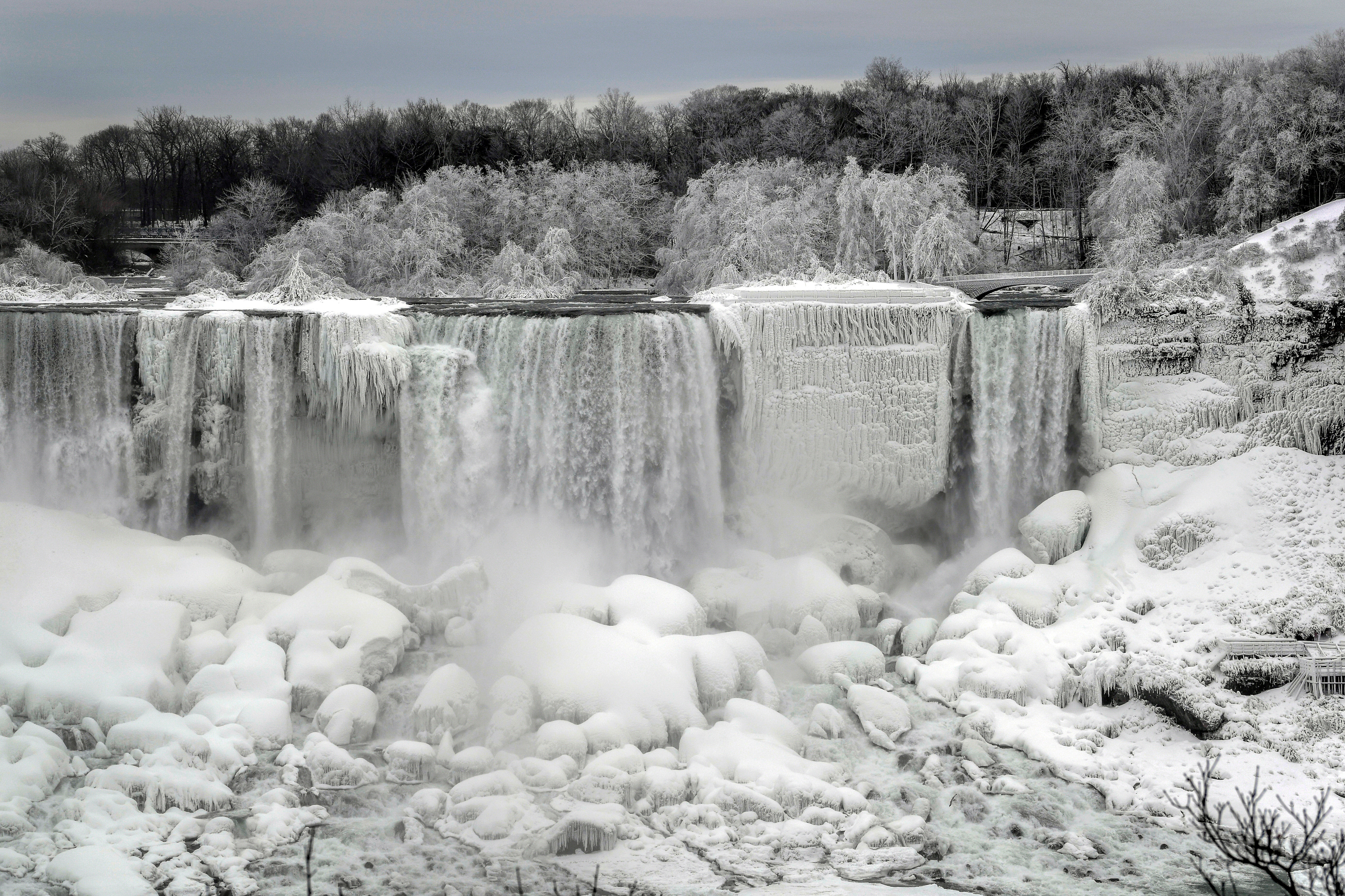 Water Flows Around Ice Formed On The American Falls In